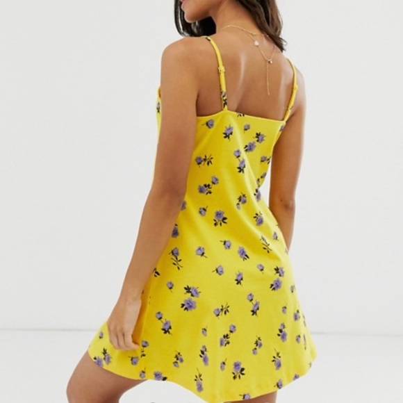 NWT ASOS Yellow Floral Print Button Swing Dress - Picture 2 of 4